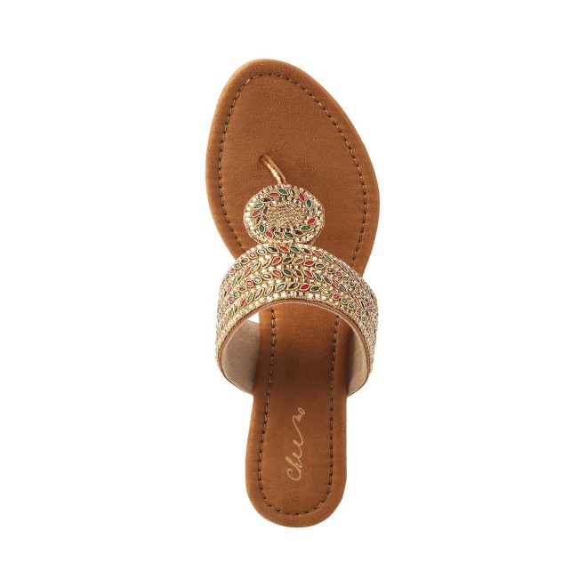 Cheemo Women Antique-Gold Ethnic Slip Ons (SKU: 92-70-28-37)