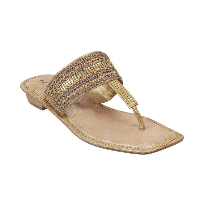 Cheemo Women Antique-Gold Ethnic Slippers
