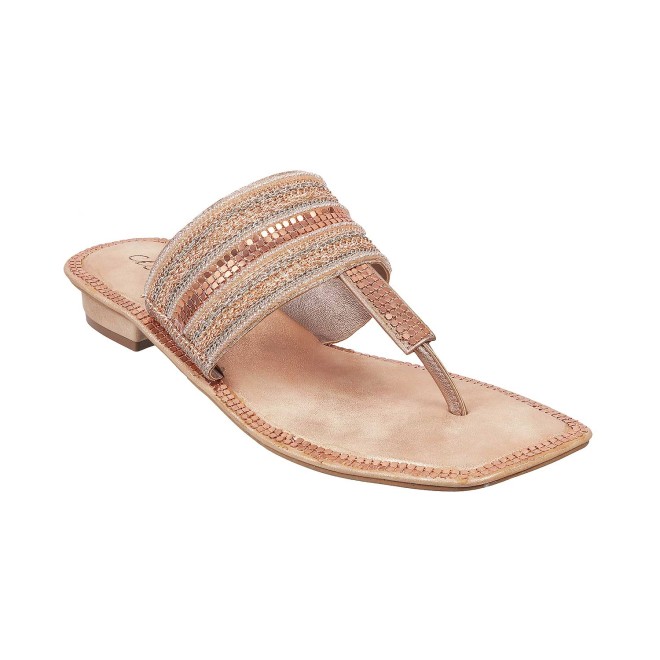 Cheemo Women Rose-Gold Ethnic Slippers