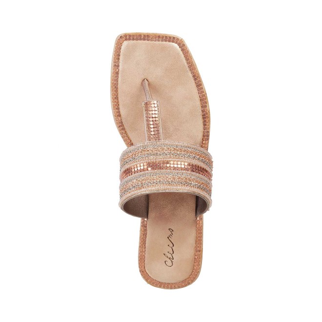 Cheemo Women Rose-Gold Ethnic Slippers (SKU: 92-82-52-37)